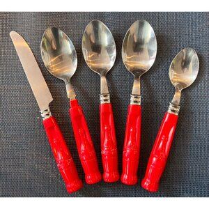 Vintage 1977 Coca-Cola Coke Flatware Gibson 5 pieces Stainless w/Red Plastic